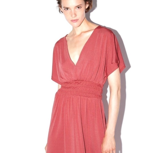 Zara Smocked V Neck with Elastic Waist Dress in Pink Size‎ Medium - Picture 3 of 9